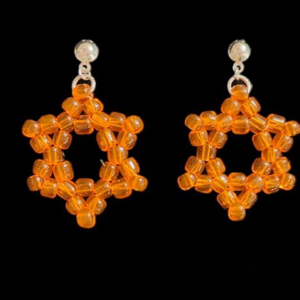 Orange Star of David Post Earrings